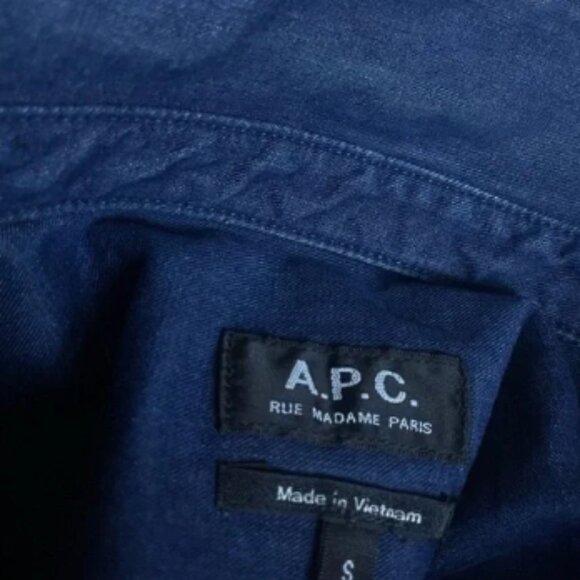 A.P.C. LOGO SHIRT Denim Long Sleeve Size Small - Picture 8 of 8